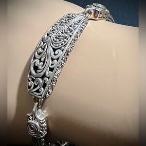 Sarda 925 Silver Water Scroll Spiga Chain Toggle Bracelet Rare 8"